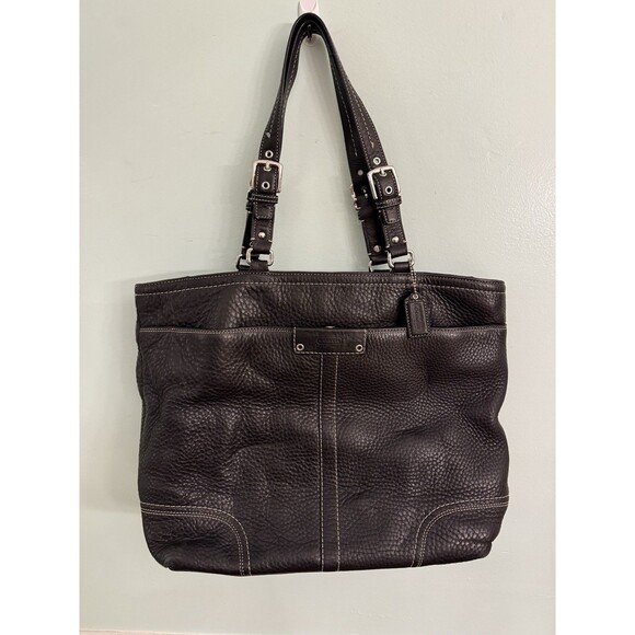 Coach Black Soft Milled Leather Tote Bag Purse Hamilton Y2K Womens F13083 - Picture 1 of 6